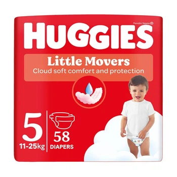 Дитячі підгузки Huggies Little Movers Mega розмір 5 (11-25 кг), 58 шт Дитячі одноразові підгузники з захистом від протікань та сухістю до 12 годин Памперси для дітей