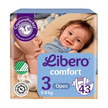 Дитячі підгузки Libero Comfort розмір 3 (5-8 кг), 43 шт Дитячі одноразові підгузники з захистом від протікань та індикатором вологи Памперси для дітей