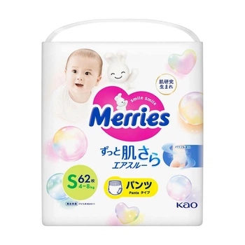Дитячі підгузки-трусики Merries розмір S (4-8 кг) 62 шт