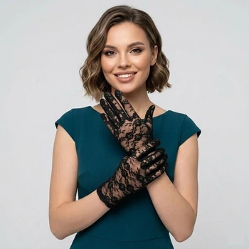 Рукавички жіночі мереживні короткі вечірні ажурні Honey Fashion Accessories S/M/L чорний (7-70)