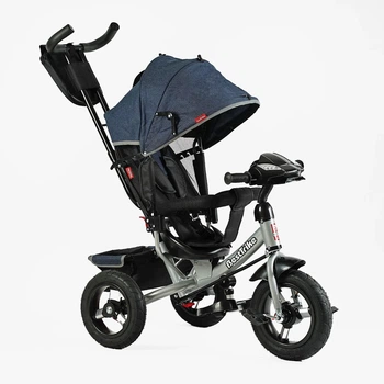 Детский трехколесный велосипед Best Trike (надувные колеса, фара с USB пультом) Синий
