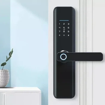 Умный дверной замок с отпечатком пальца, USB, Bluetooth, TUYA биометрический цифровой без ключа. Черный.