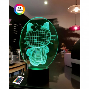 3D ночник подарочная ночная LED лампа светодиодный светильник Kitty 2 с пультом ДУ 16 цветов адаптером на usb батарейках из акрила для дома спальни детской оригинальный подарок ребенку 3DTOYSLAMP