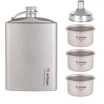 Титанова фляга для алкогольних напоїв Tiartisan titanium 260 мл + 3 шт чарки по 35 мл туристична прямокутна пляшка подарункова + лійка та чохол