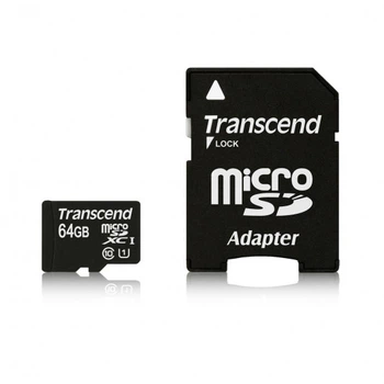Карта пам'яті TRANSCEND MicroSD 64GB C10+SD