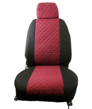 Чехлы "В" "LUXE MAX" Черные - Средина Жаккард Бордо ромб (Заднее сиденье разделенное + 5 подголовников)