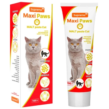 Лакомство фитопаста для выведения шерсти у котов Supremo Maxi Paws Malt Paste Cat 100 г