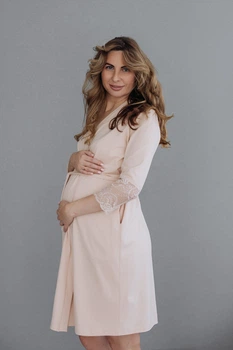 Халат для беременных и кормящих мам Soft&Lace для будущих мам 2XL Мамин Дом бежевый