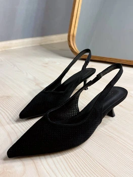Туфли женские Meideli 2051-37 slingback замшевые лодочки с перфорацией 40 черные