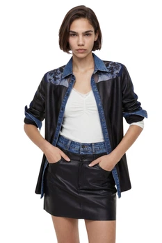 Спідниця жіноча Desigual Marie Cuire зі штучної шкіри та деніму S 21WWFW09/2000 (S)