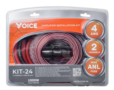 Комплект проводов для Сабвуфера или усилителя на 2 канала на 1000W Voice KIT-24