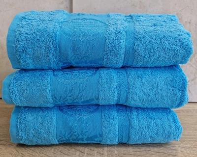 Набор турецких бамбуковых махровых полотенец Zeron 3 штуки 50х90 Bamboo Turquoise