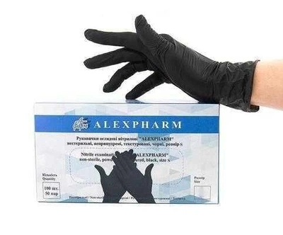 Перчатки ALEXPHARM черные нитриловые без пудры размер М 100 шт/уп