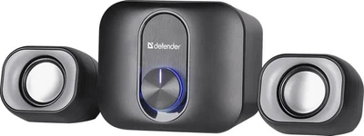 Комп'ютерні стовпчики Defender V13 USB Black/Grey — акустика 2.1 з сабвуфером, потужність 11 Вт (2×3 Вт + 5 Вт), AUX 3.5 мм, USB живлення, LED-підсвічування, мультимедійна система для ПК