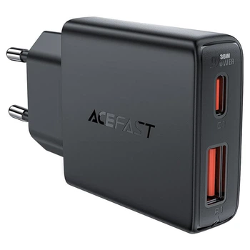 Сітчастий зарядний пристрій ACEFAST A69 PD30W GaN (USB-A+USB-C) ultra-thin charger чорний