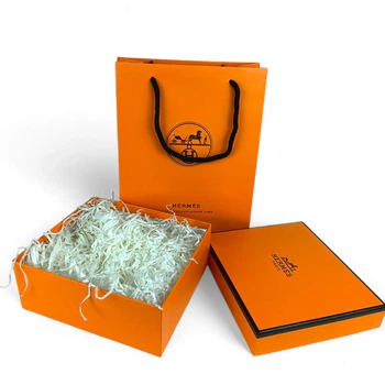 Комплект подарочный пакет Hermes и коробка Hermes, размер 145х145 мм, оранжевый цвет, стильный набор для подарков