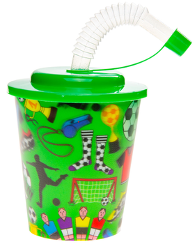 Zestaw kubków Duckiez Piłka nożna ze słomką i zieloną pokrywką 250 ml 12 szt (5413247181787)