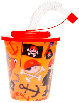 Zestaw kubków Duckiez Piraci ze słomką i czerwoną pokrywką 250 ml 12 szt (5413247181701)