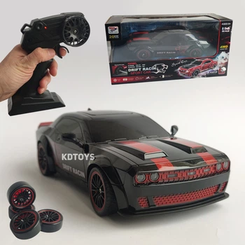 Машинка для дрифта на радиоуправлении Dodge Challenger Hellcat 4WD Свет, Пар, Неоновая подсветка Додж Хеллкэт 27 см (Черный)