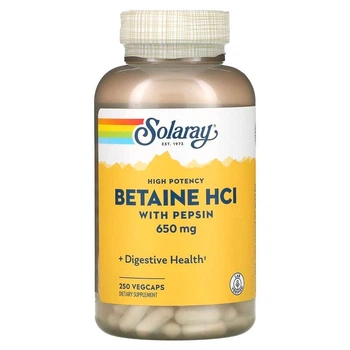 Біодобавка Бетаїн HCl + пепсин Solaray (HCL with Pepsin) 650 мг 250 капсул SOR04815