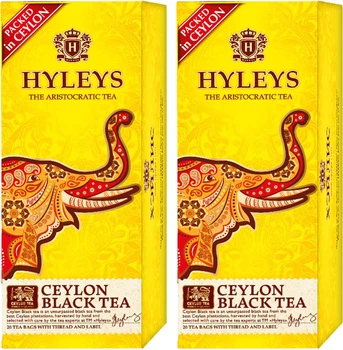 Упаковка черного чая Hyleys Цейлонский слон 20 пакетиков по 1.5 г х 2 пачки (4791045015161)