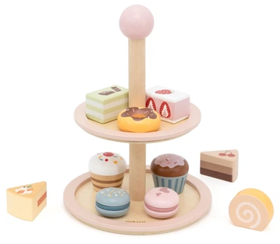 Набір ігровий Дерев’яна Солодка етажерка Viga PolarB Макаруни та тістечка (6971608442841)