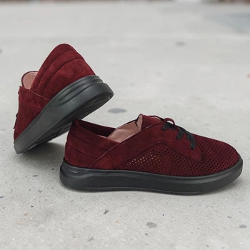 Кеди жіночі мокасини MYZ К-005 RED CHERRY весна літо осінь з натуральної замші на платформі. Розмір 37