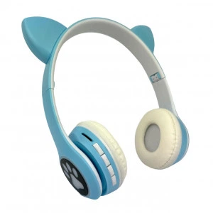 Наушники с ушками Bluetooth Cat Ear VZV-23M голубые светящиеся ушки и мягкая подушка