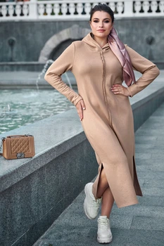 Жіноча сукня plus size з тринитки з люрексом з капюшоном Seventeen 3XL Капучино (2000000154275)