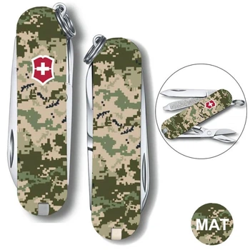 Складной нож 58 мм Victorinox CLASSIC SD ARMY Пиксель с красным Лого 0.6223.3.W3941pw