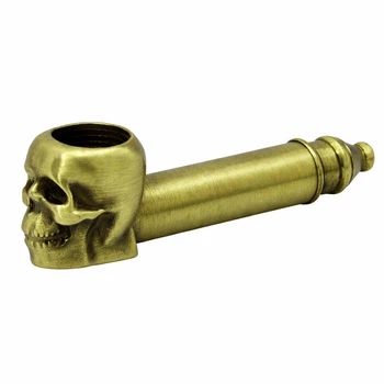 Металлическая Курительная Трубка Череп Skull Gold