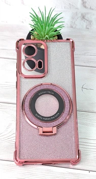 Чохол Luxury Case для Motorola Edge 50 Fusion бампер силіконовий блискучий з кільцем підставкою рожевий
