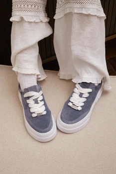 Женские кеды PARADIZE SHOES голубого цвета из натуральной замши на высокой белой подошве 39 размер (стелька 25,5 см)