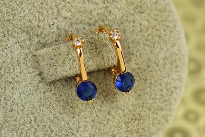 Серьги детские Xuping Jewelry Очарование с синим камнем 1,5 см золотистые