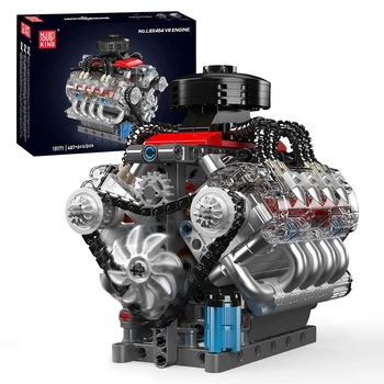 Моторизованный конструктор Chevrolet Chevy V8 LSX 454 (487 деталей) – реалистичная модель автомобильного двигателя, с коробочкой