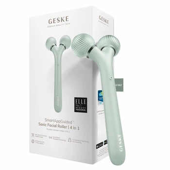 Электронный ультразвуковой ролик для лица GESKE Sonic Facial Roller 4в1 зеленый