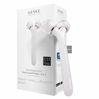 Электронный ультразвуковой ролик для лица GESKE Sonic Facial Roller 4в1 жемчужный