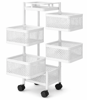 Этажерка - корзина универсальная 5 ярусов на колесиках Cube 30х30х85 см R100113-W Белый
