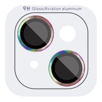 Захисне скло Metal Classic на камеру (в упак.) для Apple iPhone 14 / 14 Plus Бузковий / Rainbow