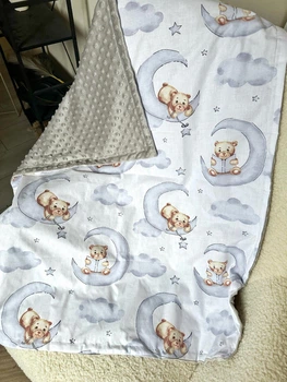 Дитячий пледик Мінки без утеплення 80х100 см сірий ведмедики на хмаринках