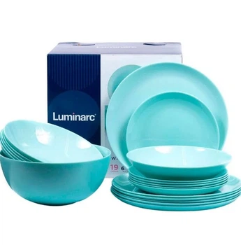 Блакитний столовий сервіз Luminarc Diwali Light Turquoise зі склокераміки 19 предметів (P2947)