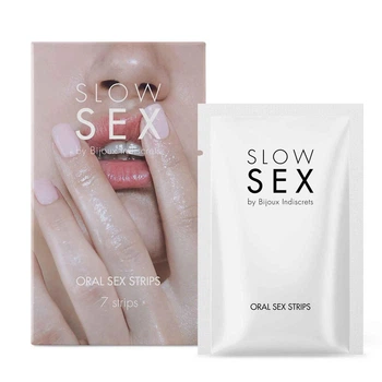 Розчинні смужки для оральних ласк Bijoux Indiscrets Slow Sex 7 шт з ментолом та макою охолоджуючий ефект підхить для орального сексу та мануальних пестощів