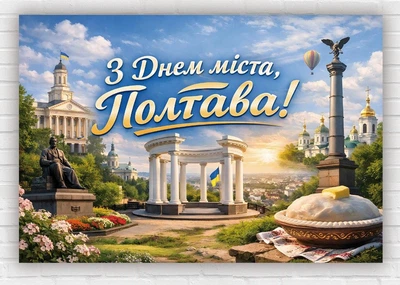Бумажный плакат "С Днем города – Полтава" 110х75 см