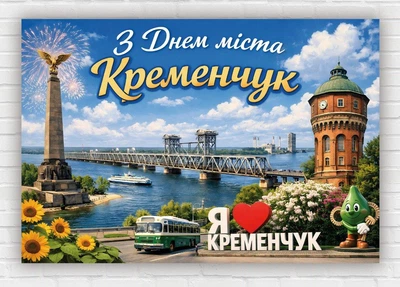 Бумажный плакат "С Днем города – Кременчуг" 110х75 см