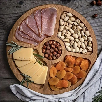Обертова дошка-тарілка таця з екологічного бамбука для закусок, м'ясної та сирної нарізки тощо