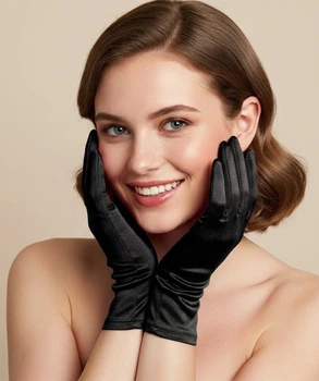 Елегантні жіночі рукавички короткі для фотосесії та свята Honey Fashion Accessories XS/S/M чорні (7-25)