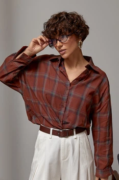Классическая клетчатая рубашка свободного фасона Lurex Коричневый One Size (93560)