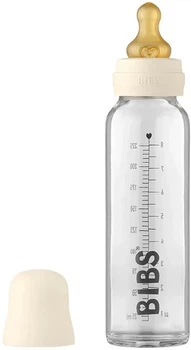 Детская стеклянная бутылочка BIBS 240 ml Baby Glass Bottle повный комплект Ivory, средний поток 2+m