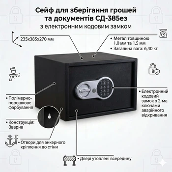 Офисный сейф для документов LEVMETAL СД-385ез с электронным замком 235x385x270 мм