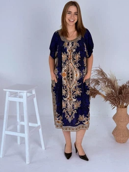 Женское платье из штапеля Saimeiqi, синяя с орнаментом, one size (1204-34)